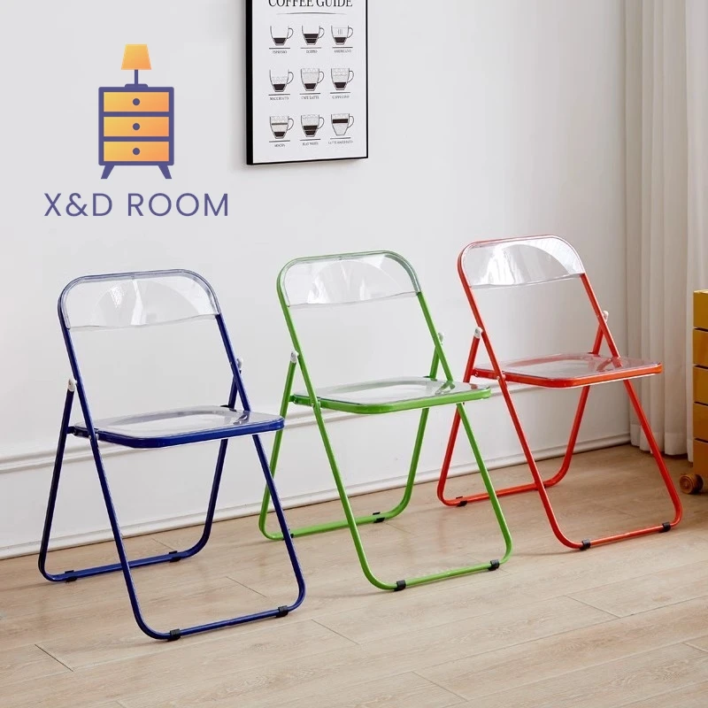 Folding Chair X&D Transparent Folding Chair Modern Simple Home Fashion Dining Chair Acrylic Clothing Store Milk Tea Shop Leisure Folding