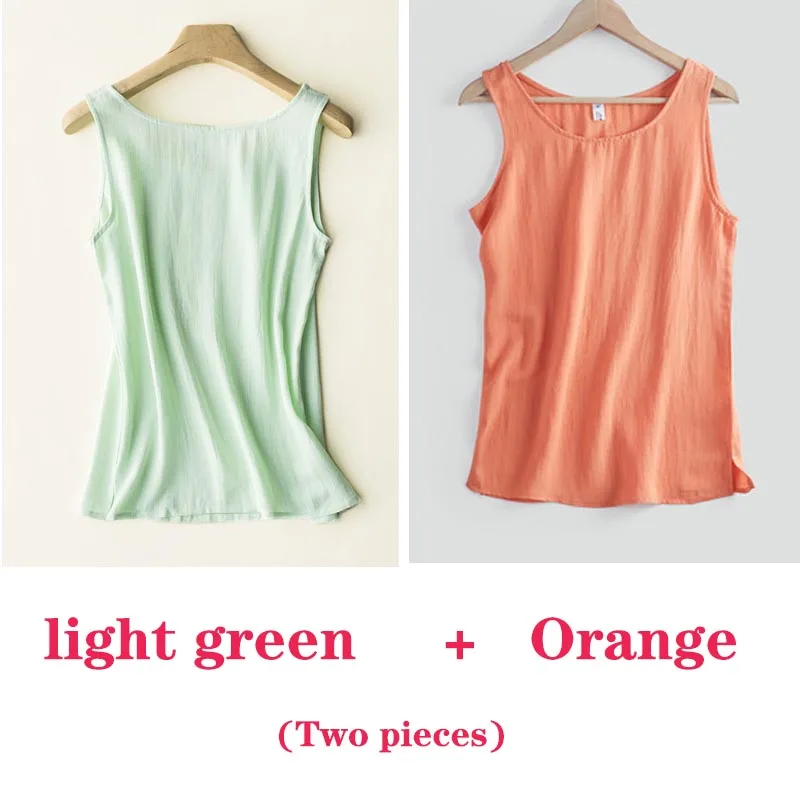 Women Tanks Camis Cotton and Linen Women's Shirt Summer Top O Neck Green Solid Color Loose Sleeveless Blouse Tops Women 2022 green cami Tanks & Camis