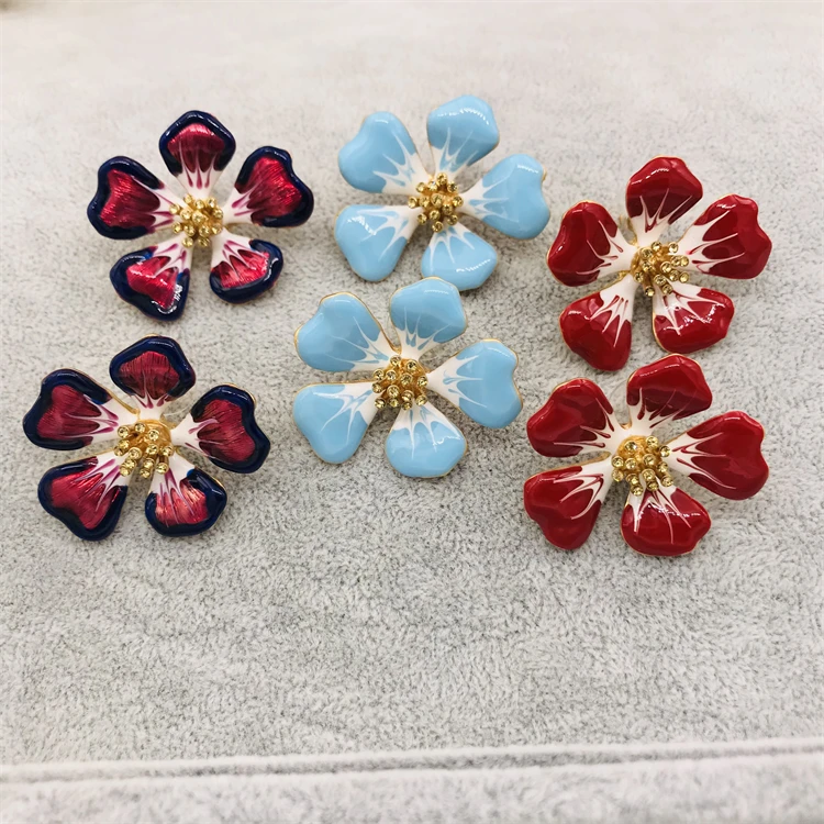 

Exaggerated retro hand painted enamel flower earrings
