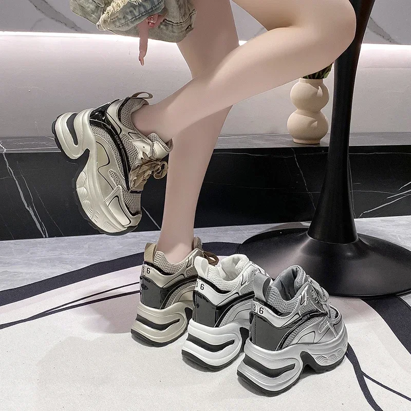 Summer Breathable Mesh Sneakers Thick Bottom Sports Shoes New 2025 Women Wedges Casual Chunky Shoes High Platform Sneakers 10CM 6
