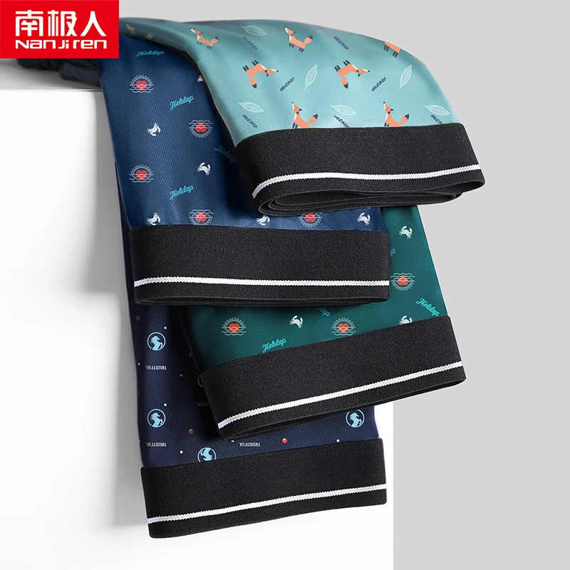 Nanjiren 4PCS Men Underwear 3A Grade Antibacterial Crotch Boxer Print Pure Cotton Breathable Male Panties High Elastic Underpant