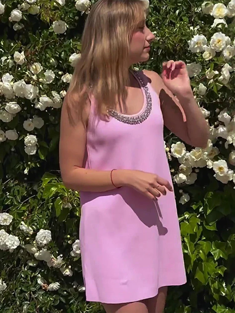 

Женское трикотажное платье-трапеция, элегантное короткое платье-свитер с круглым вырезом и без рукавов, лето 2024