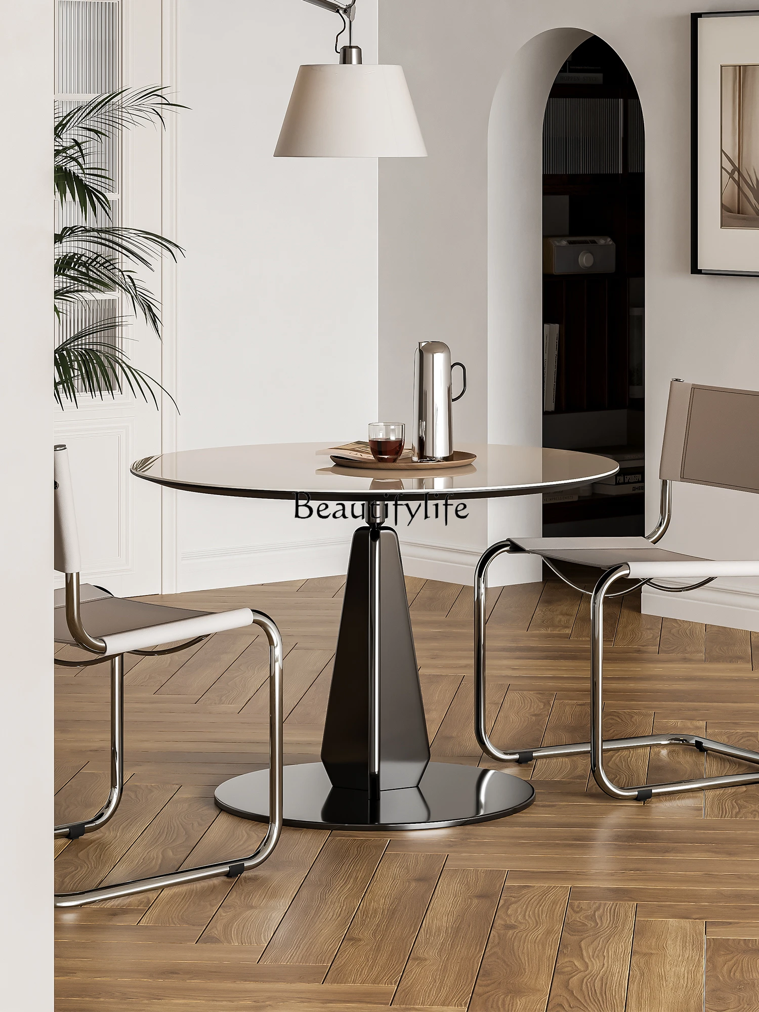 

round Black and White Color Matching Small Dining Table Simple Home Small Apartment Balcony round Table