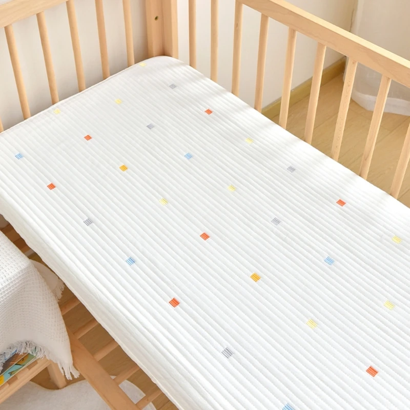 Baby Fitted Crib Sheet Quilted Embroidered Cotton Sheet for Standard Baby Crib and Mattress Nursery Bedding