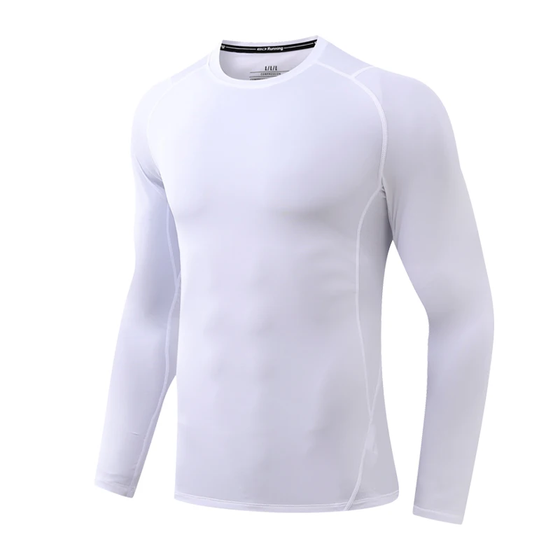 

Brand Compression Shirt Men Fitness Running Long Sleeve BodybuildingSportswear Tights Under Workout Solid Color Football Jersey