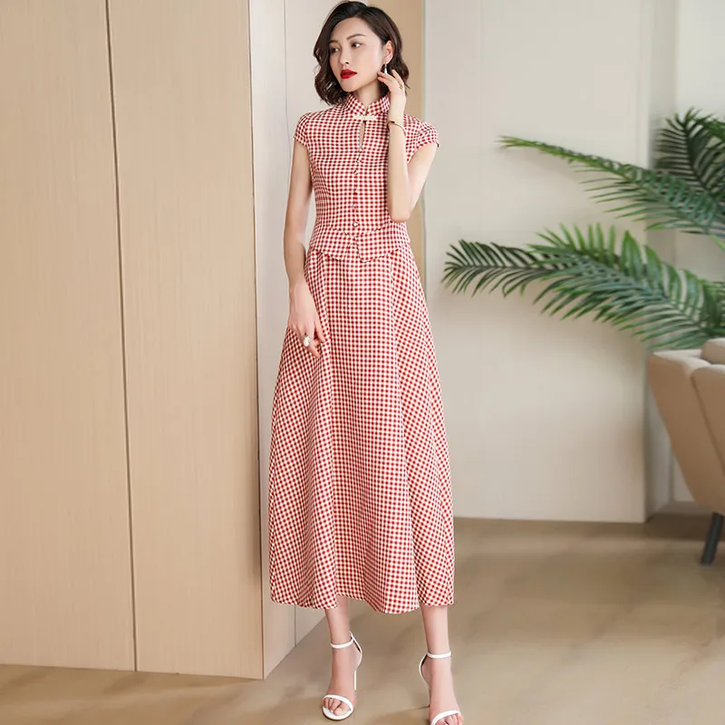 

Summer Dress for Women Plaid Printed Dress Fashion Trends Events Office Lady Elegance Sleeveless Evening Vintage Dress Slim Fit