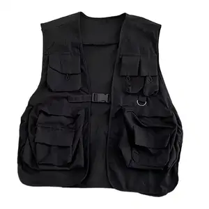 Men Vest Jacket Streetwear Cargo Vest with Multi Pockets Buckle Closure for Men Women Hop Style Waistcoat Soft Men Vest