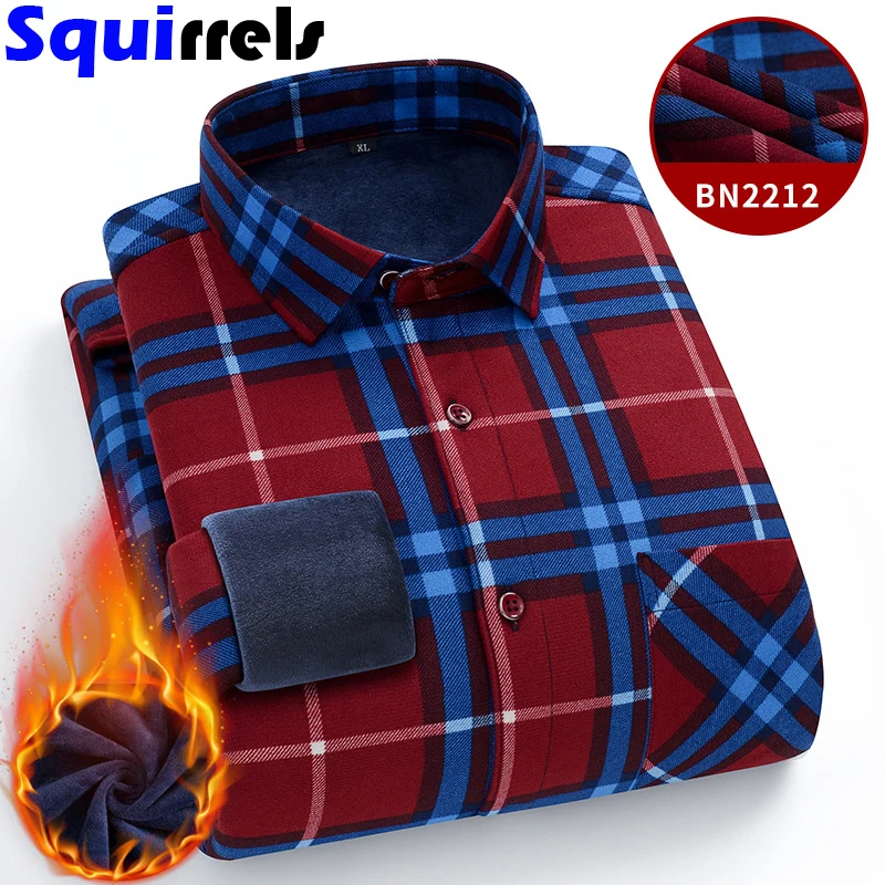 

Men's warm shirt plus velvet casual plus size plaid printed shirt Fashion clothes Winter coat man dress jacket for spring autumn