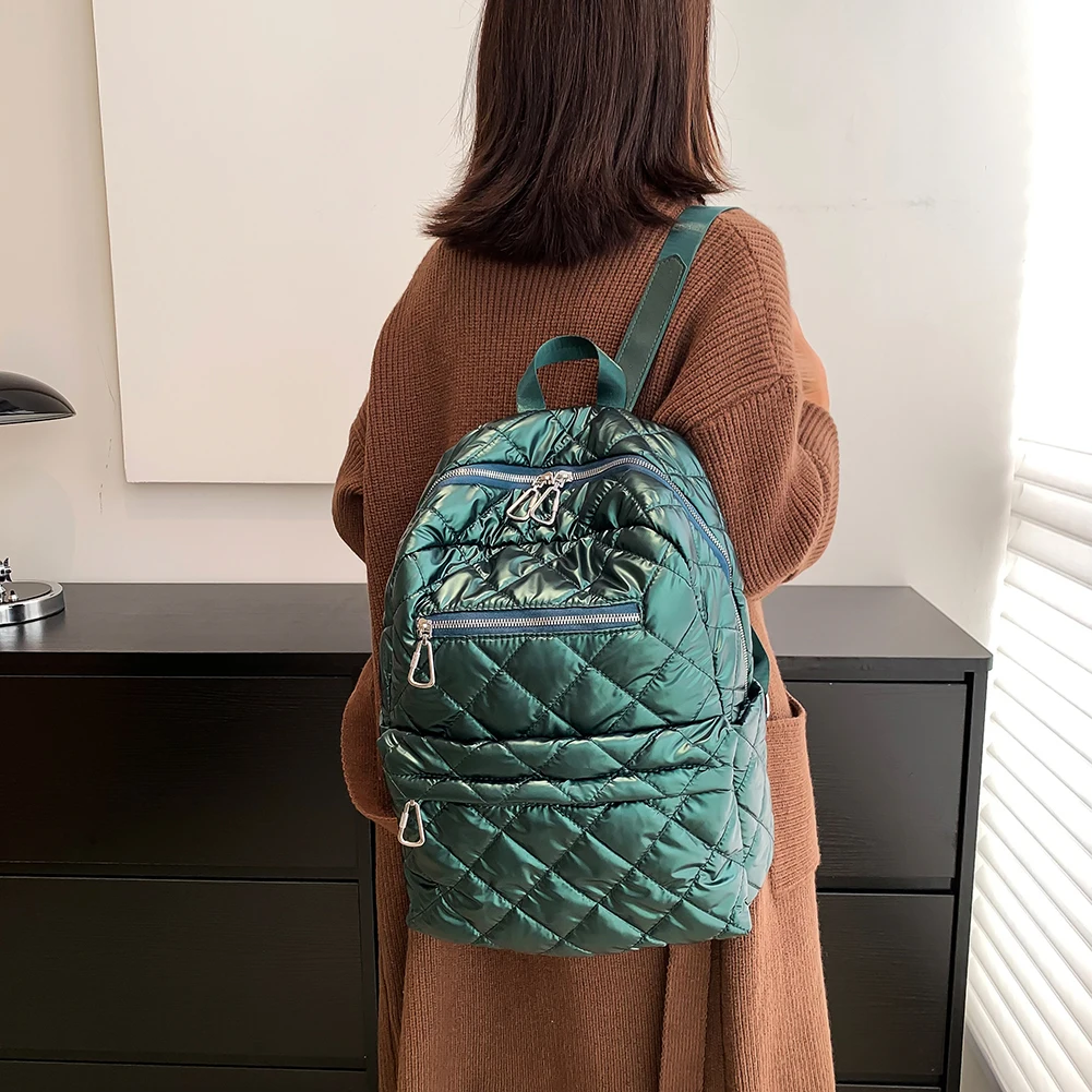 Mochila acolchada algodón impermeable para mujer, bolsa de diseño con rómbica, acolchada, ordenador portátil -