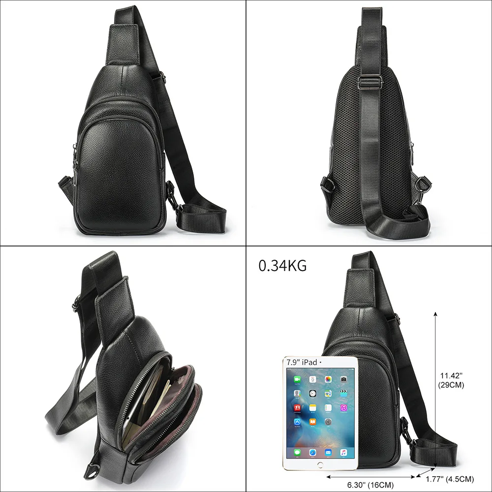 Men's Chest Bag 100% Cowhide Shoulder bag Messenger Bag Sling Bags Travel Handbag Black designer bag Crossbody Bags Leather bag