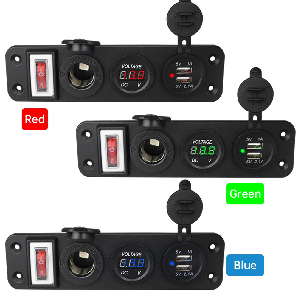 

4 in 1 12-24V High Precision LED Digital Voltmeter Power Socket Dual USB Single Lamp Car Charger Power Socket For Car Boat RV