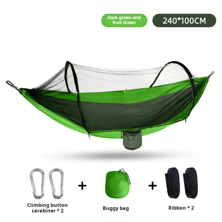 Automatic quickly open with mosquito net outdoor single nylon cloth camping jackstay mosquito net hammock anti-mosquito hammock