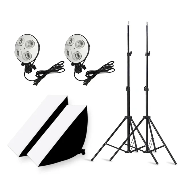 Selens 50x70CM Lighting Four Lamp Softbox Kit With E27 Base 2M Stand Holder Soft Box Camera For Photography Photo Studio Video