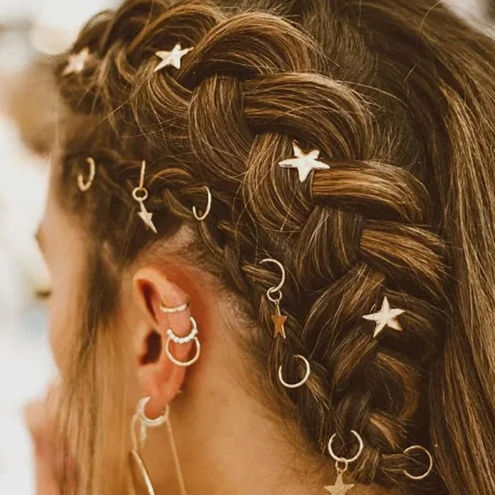 Alloy Circle Hoop Braid Tool Braid Hair Cuffs Hair Clip Star-shape Hair Braids Rings Fashion Pendant Wig Ring Hair Accessories