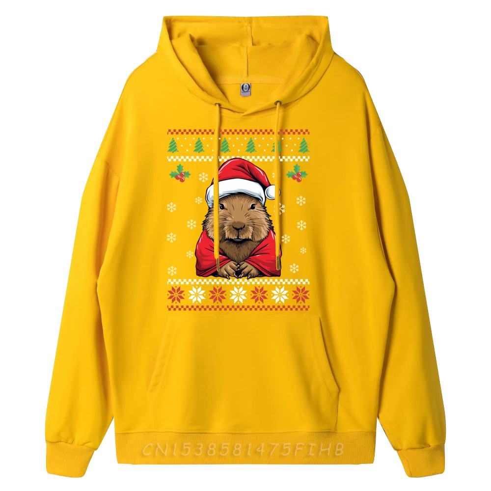 Capybara Ugly Christmas Sweater Xmas Men's long Sleeve Hoodies Birthday Christmas Sweatshrt Outdoor Hoodies Retro Crewneck Capybara Ugly Christmas Sweater Xmas for Adults Kids huangse