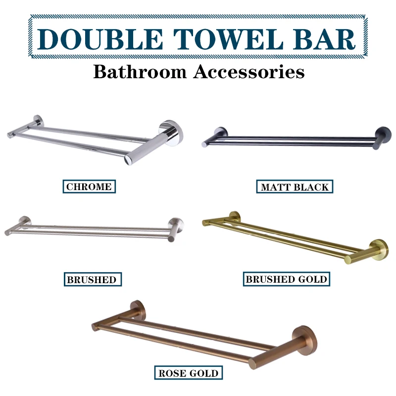 

Double Towel Bar SUS304 Black Wall Mounted Hang Towel Holder Rose Gold Brushed Nickel Hotel Bathroom Accessories