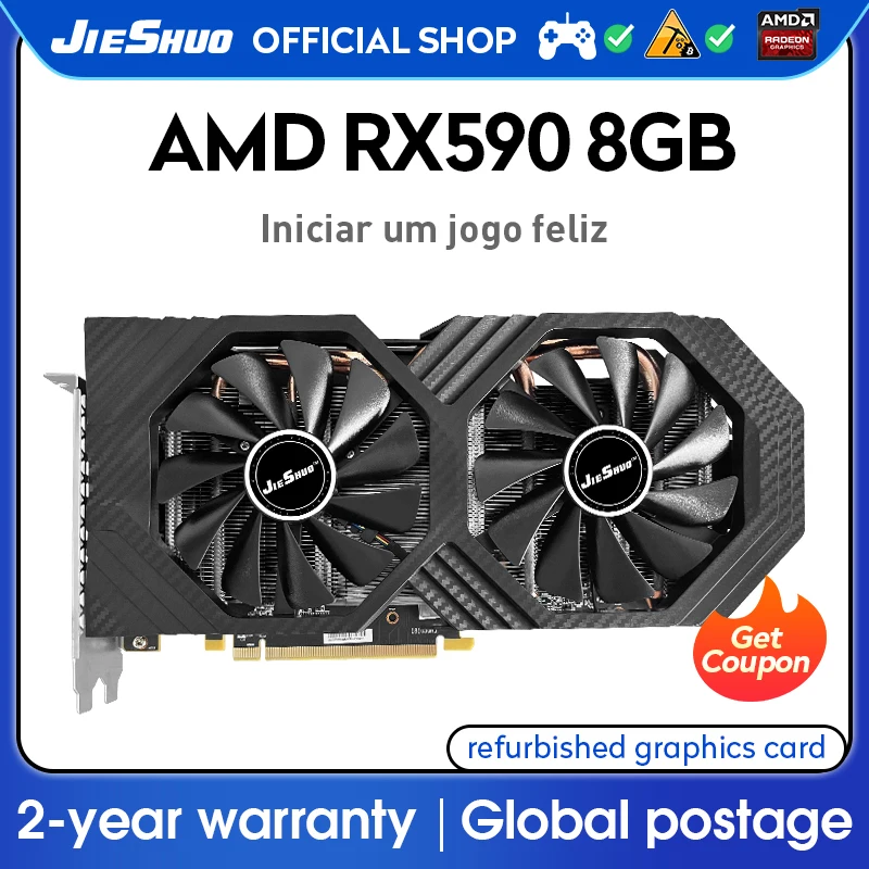 JIESHUO RX 590 8G 비디오 그래픽 카드, AMD GDDR5 GPU, 256 비트, 2304SP, rx590, 8GB ...