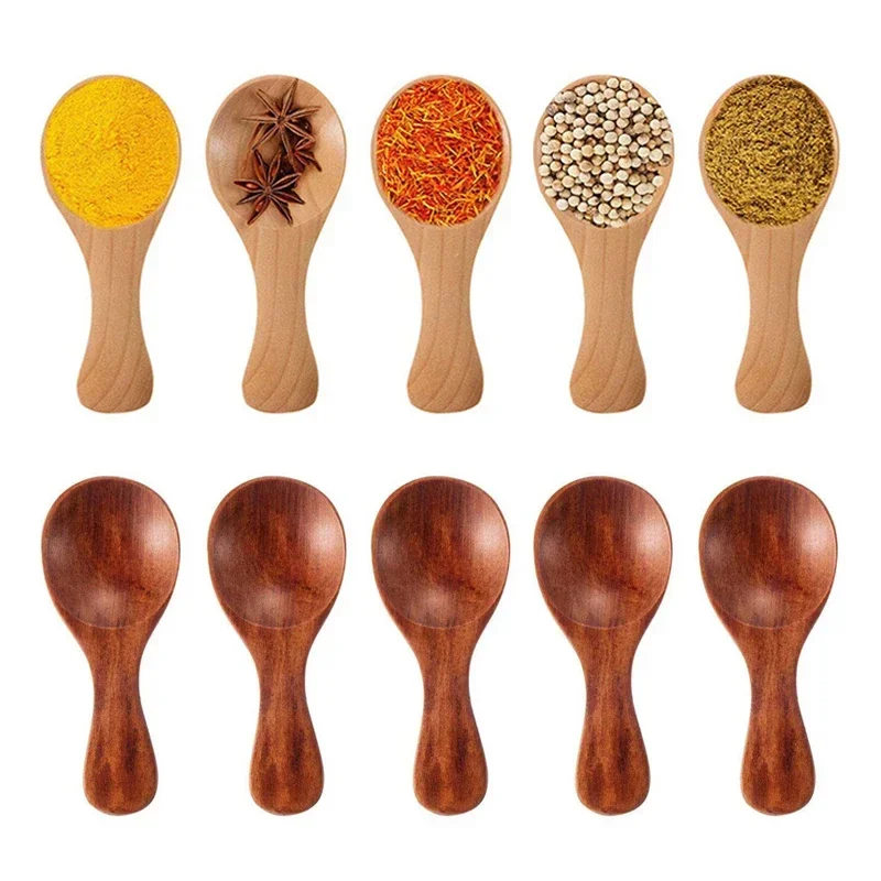 5Pcs Wooden Spoon Kitchen Small Spoon Wood Spice Mini Wooden Scoop for Powder Sugar Jar for stainless steel spoons