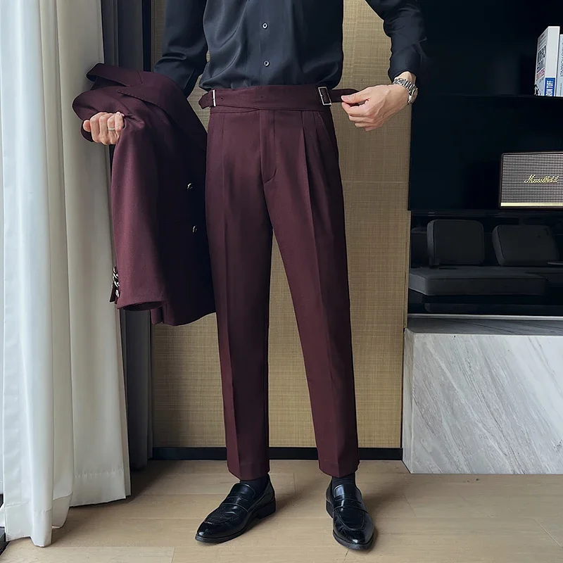 2025 New Naples High Waist Mens Suit Pants Double-Blade Gurkha Chino Slim Fit Trousers Fashion Men Wedding Party Casual Pant 3