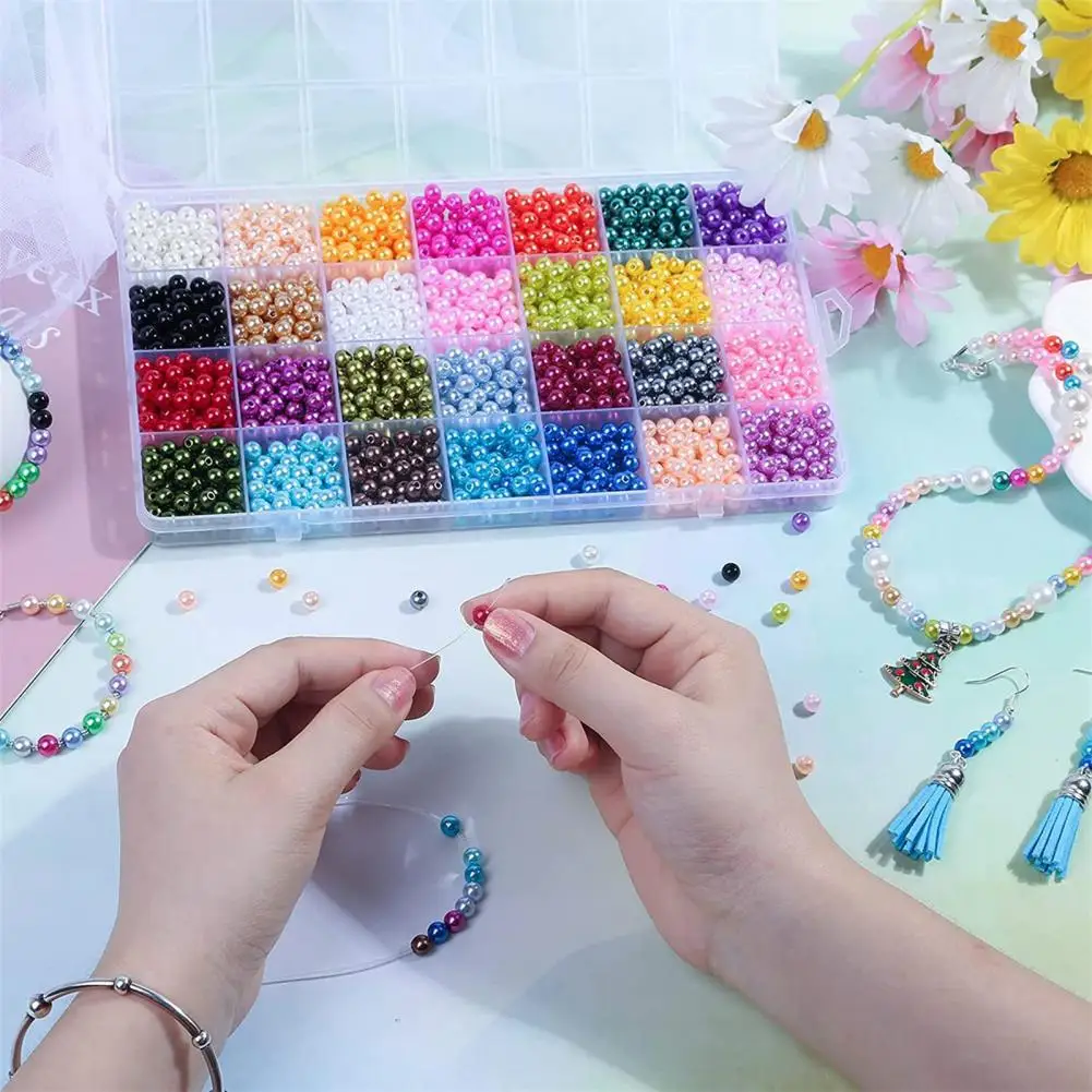 1960Pcs Faux Pearl Beads For Jewelry Making 28 Colors DIY Bracelet Necklace Earrings Kit Round Beads With Storage Box