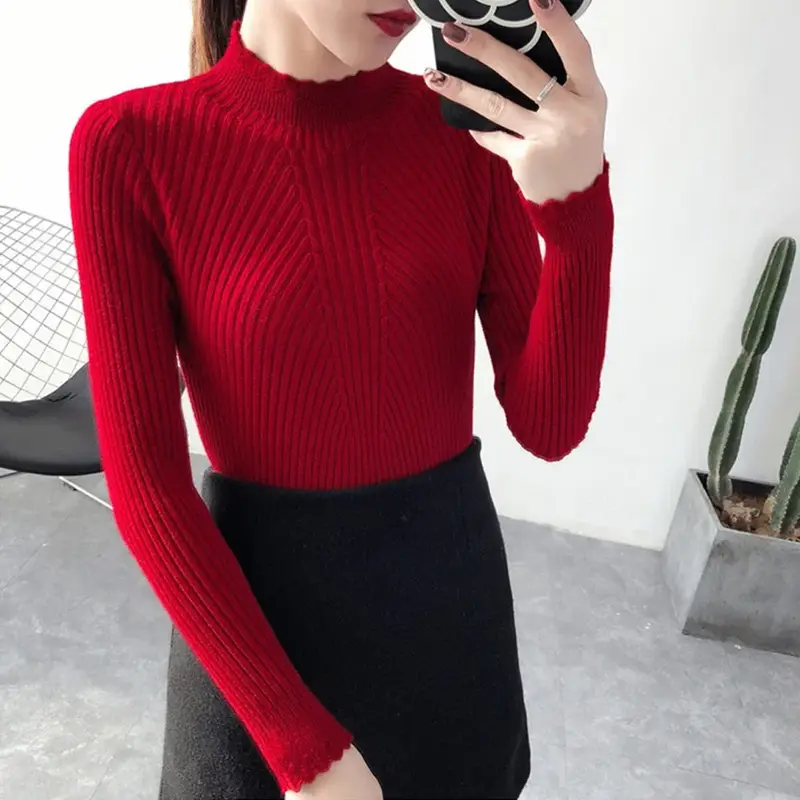 Black White Yellow Pink Flower Turtleneck Sweater Women Chic Tops Girl Knitt Pullovers Long Sleeve Jumper Pull Femme Clothing - Image 8