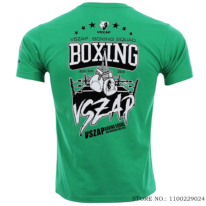 Vszap Boxing T-Shirt Box Fight Tee Cotton Fighter Gift Martial Arts MMA T Shirt Green Casual Kickboxing Sports Training Tops