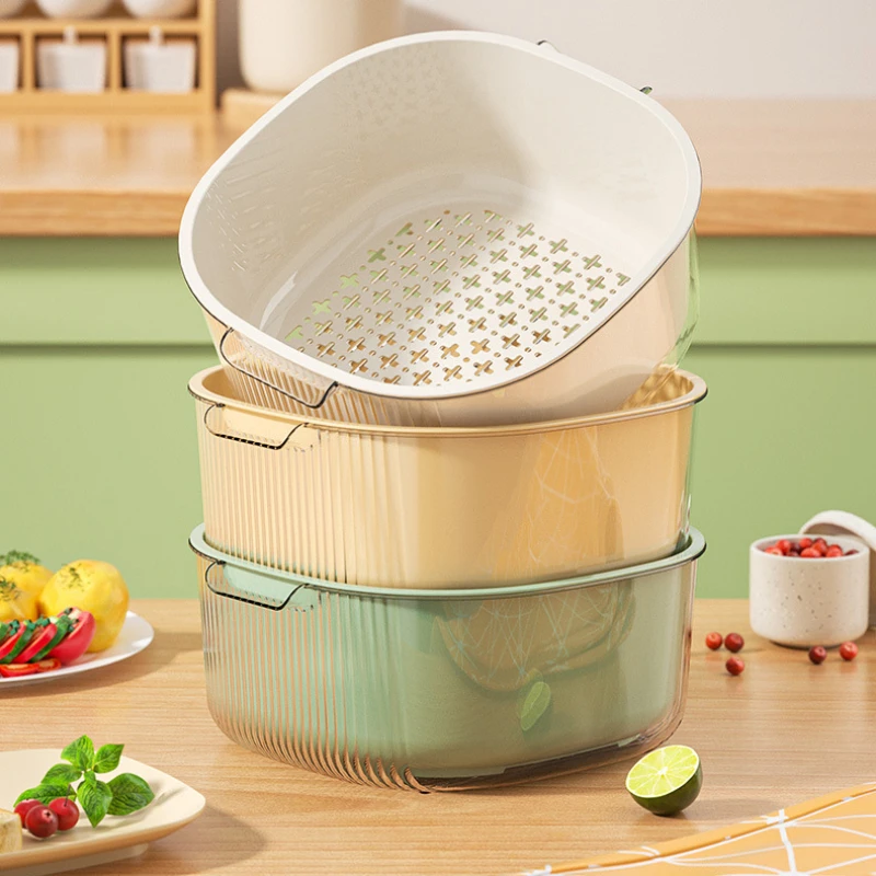Kitchen Double Drainage Household Dishwashing Basket Multi-function Thickened Plastic Drainer Fruit Basket Water Filter