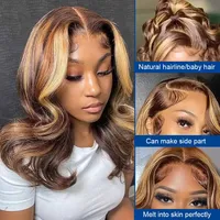 Perruques Bob Body Wave 4/27 en Cheveux Humains, Perruque Courte Ombrée 13x4 Lace Front en Cheveux Humains, Cheveux Brésiliens pour Femmes 4