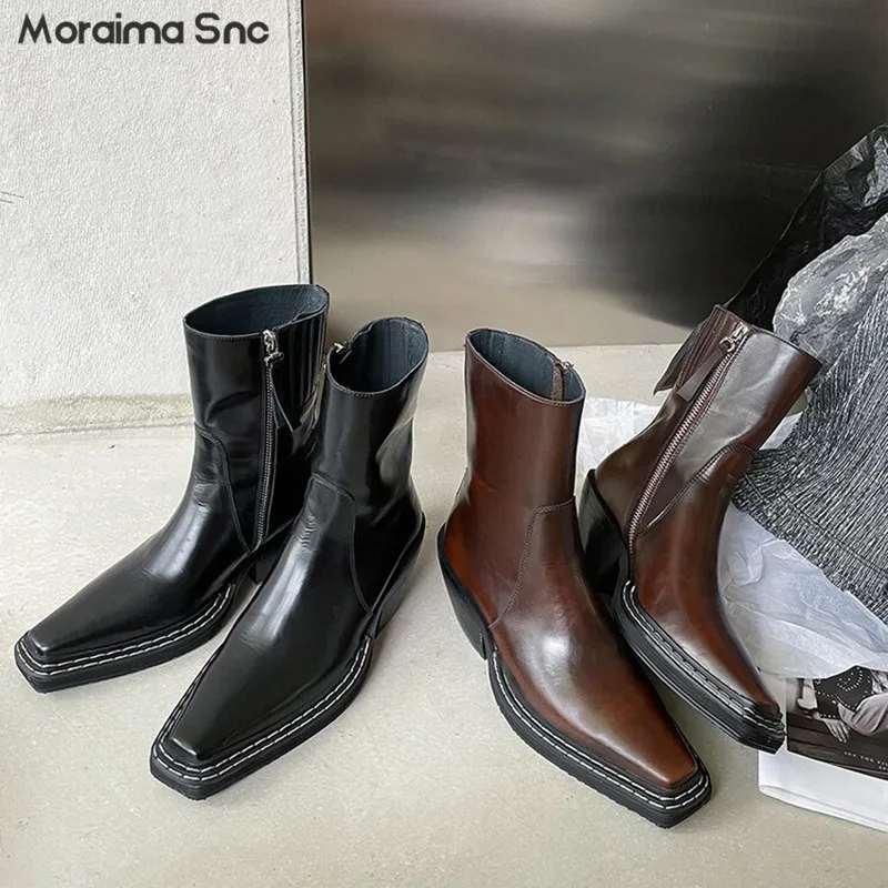 Retro Handsome Chelsea Short Boots Autumn and Winter Fashion Pointed Toe Thick Heel Mid-Heeled Boots Personalized Women's Boots