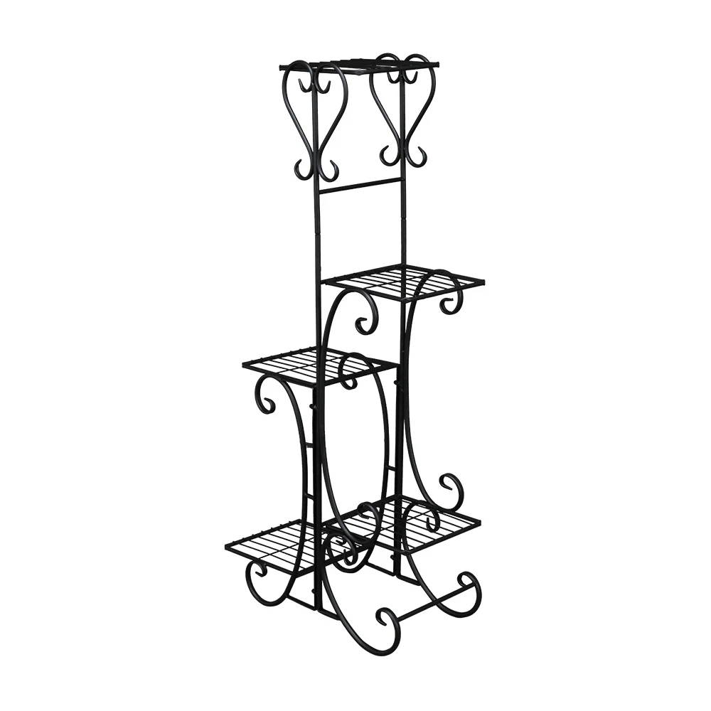5 Seater Square Iron Plant Shelf Versatile Flower Stand for Balconies, Corridors, Garden,Kitchens or Bathrooms White/Black