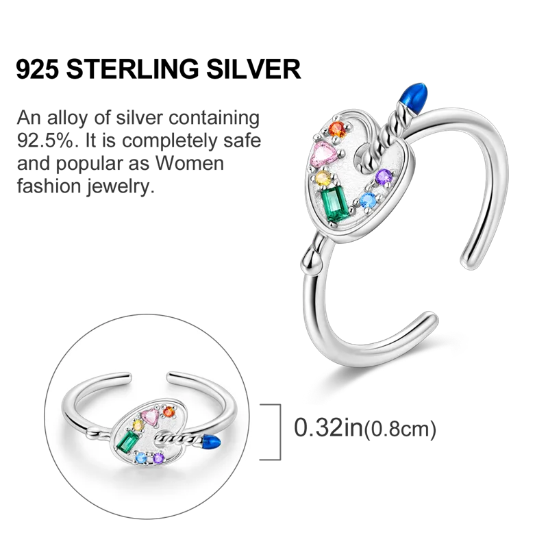 925 Sterling Silver Open Ring Colored Cubic Zircon Butterfly Sun Moon Turtle Ring Fit Women Wedding Engagement Silver Gift 5