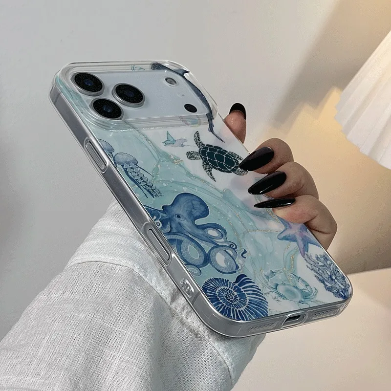 Marine Life Pattern Art Cool Clear Phone Case