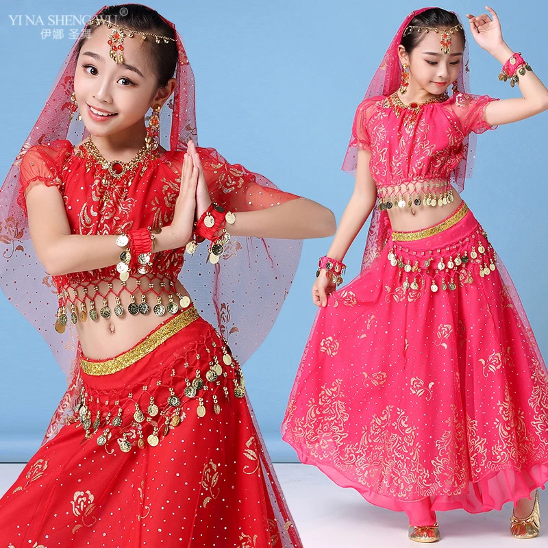 

2/5pcs/Set New Kids Belly Dance Costumes Oriental Indian Dancing Outfit Children Belly Dancing Wear Indian Clothes For Girls