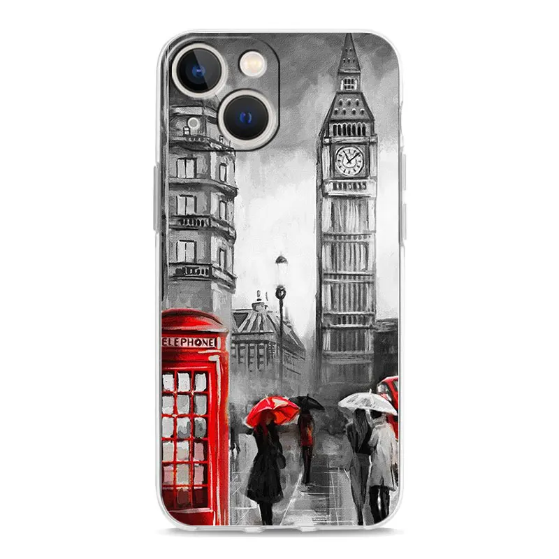 Clear Shockproof Silicone TPU Phone Case with England UK Flags Design