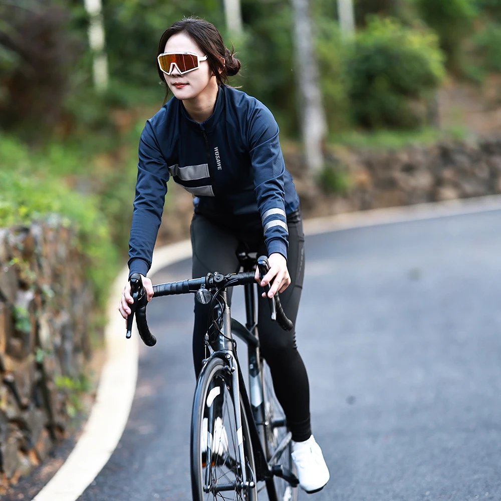 Cycling Jacket Cycling Clothes Reflective Jacket WOSAWE Womens Winter Bike Jackets Warm Up Long Jersey Fleece Windproof Reflective Cycling Jacket with YKK zipper