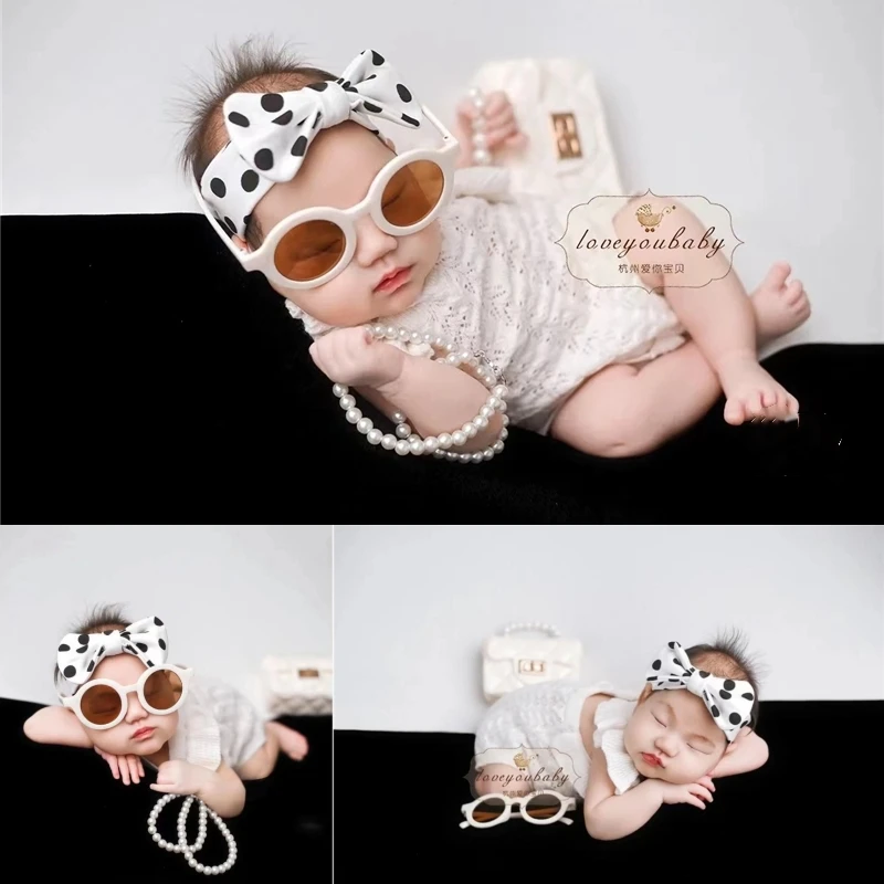 Dvotinst Newborn Photography Props Elegant Small Fragrance Rich Girl Dress Hat Pillow Bracelet Set Studio Shooting Photo Props