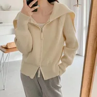 Sueter Mujer Invierno 2024 Korean New Sweater Women Sailor Collar Solid Long Sleeves Knitted Cardigan Fashion Chic Jacket XK236 1