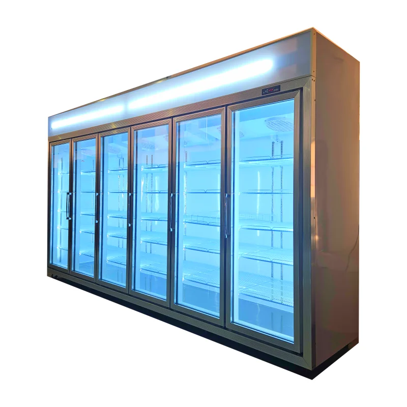 Six Glass Door Fan Cooled Commerce Chiller Display Showcase
