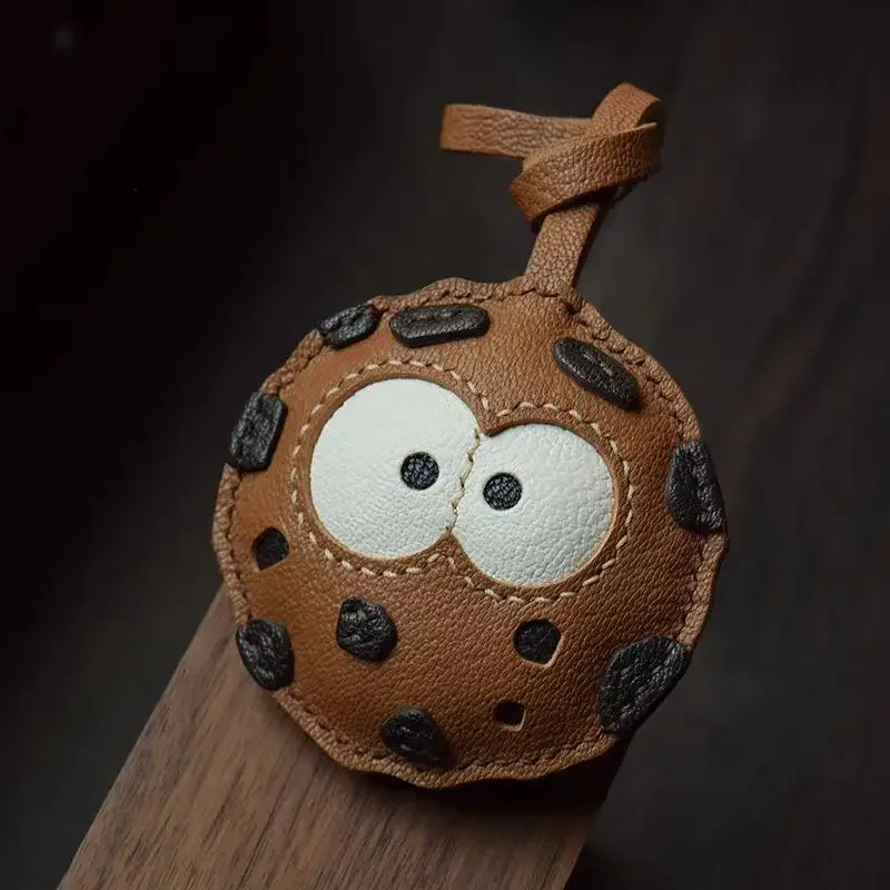 Leather bag charm keychain front view