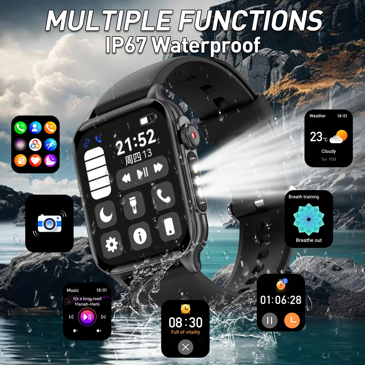 LIGE 2024 Bluetooth Call Smart Watch Men Women Full Touch Screen Sports Fitness Watch Three Lights Flashlight Ladies Smartwatch 3