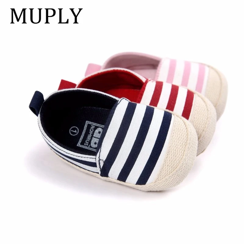 Infant Baby First Walkers Fashion Walking Shoes Shallow Slip-on Striped Footwear 