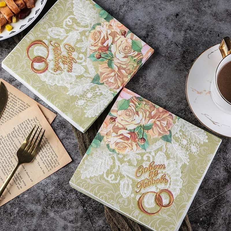 20pcs/Pac Creative Napkins Color Printing Paper Napkins Ring&Flower Arrangement Paper Hotel Party Wedding Birthday 2 Ply