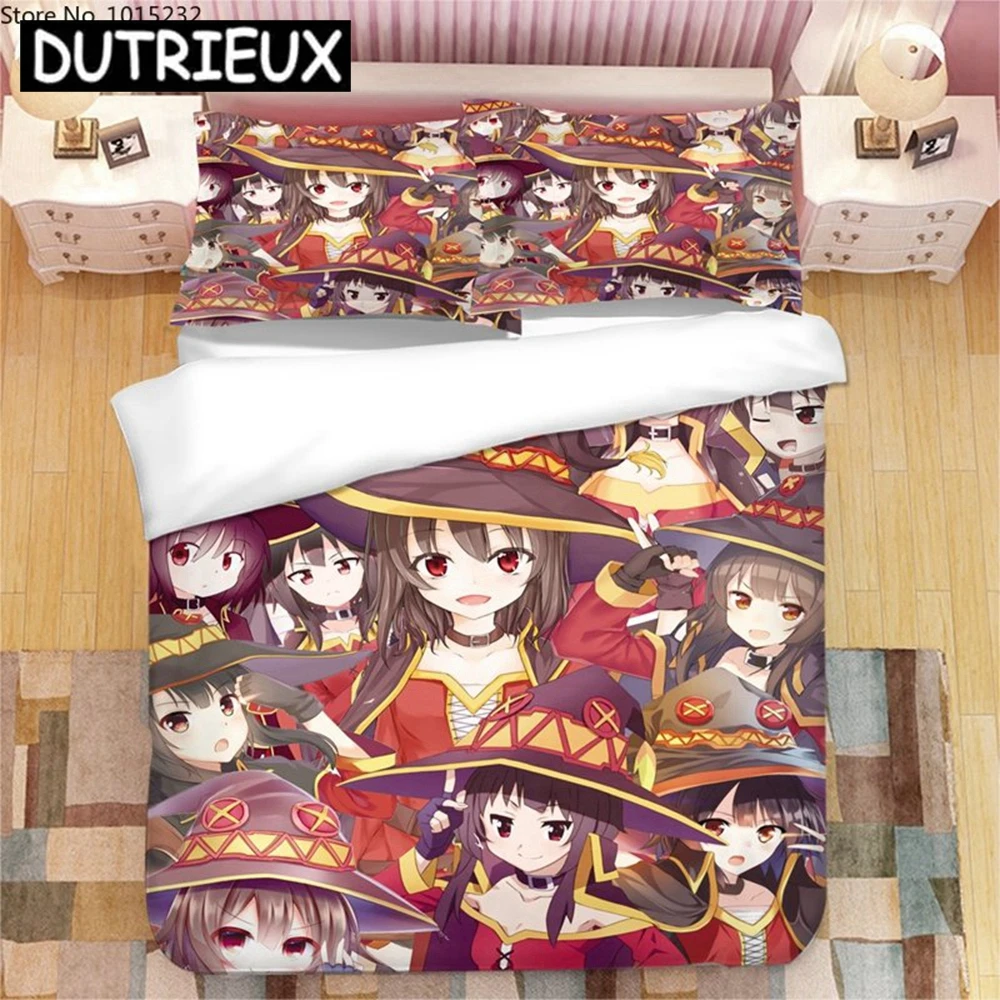 

Anime Megumin Konosuba 3D Printed Bedding Set Duvet Covers Pillowcases Comforter Bedding Set Bedclothes Bed Linen