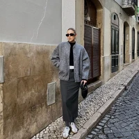 Gray Casual Jacket Women Fashion Chic Lady Long Sleeves Mock Neck Warm Thick Coat Top Female Fall Winter Clothing - Image 3