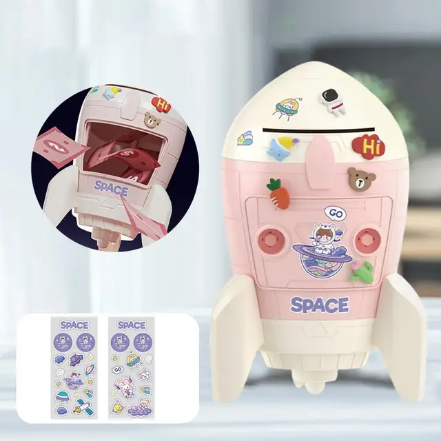 Rajzfilm Piggy Bank Aranyos Key Feloldó Edény Megtakarító Matricák Pénzmegtakarítás Rakét Pénz Megtakarítás Pot Születésnapi Ajándékok - Image 3