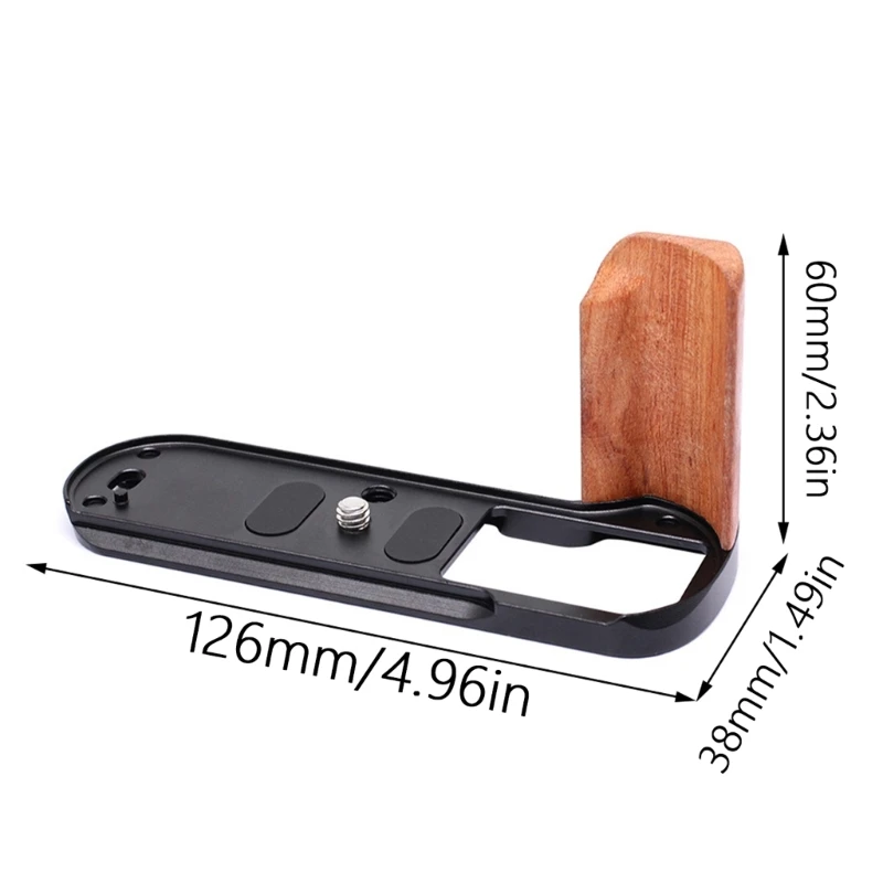 Camera Grip, Pearwood with Aluminum Support Handgrip, L-Shape Handle Quick Release Plate Mount for Enhances Handling
