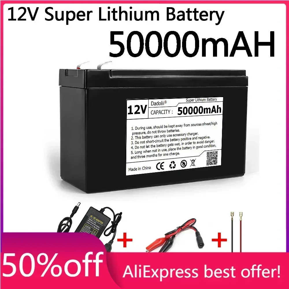 

12V Battery 50Ah 18650 lithium battery pack suitable for solar energy electric vehicle battery power display+12.6V3A charger