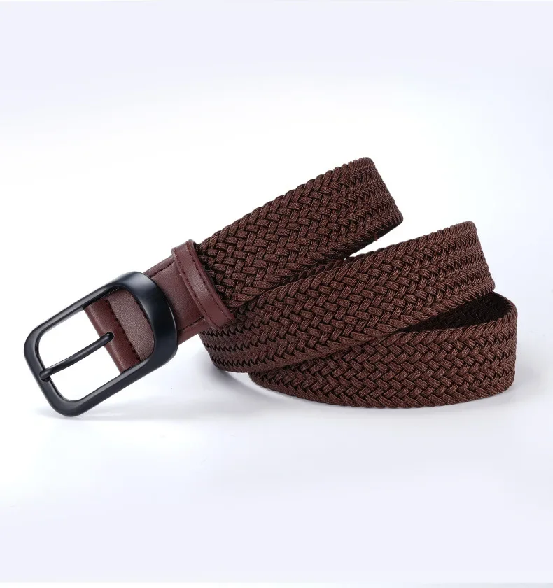 3.4cm Width Man Nylon Belt Elastic Belt Man Stretch Casual Sport Metal Pin Buckle Golf Belt Black Coffee Blue 105 115 125cm