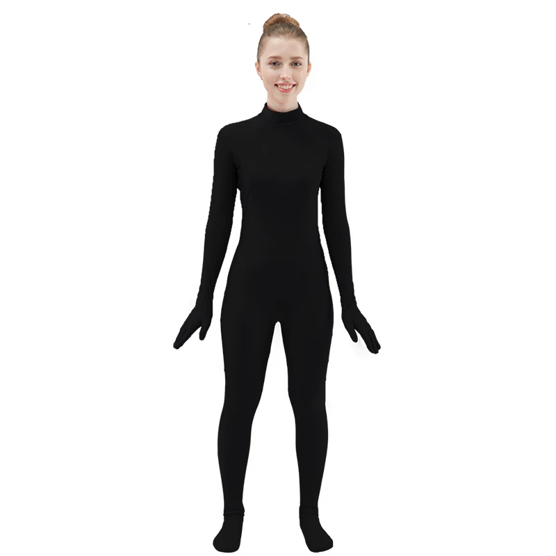 Black Spandex Zentai Full Body Skin Tight Jumpsuit Unisex Zentai Suit Bodysuit Costume for Women Unitard Dancewear