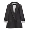 PB&ZA2023 Autumn New Multicolor Fashion Women's Printed Sleeves Curly Linen Button Free Lapel Open Blazer 3